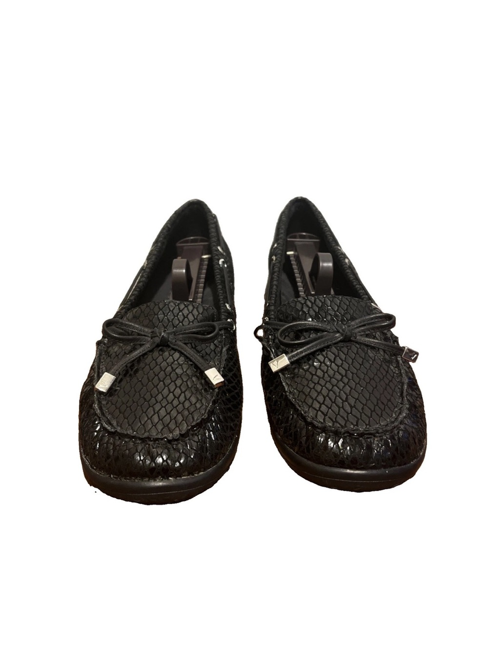 Vionic Black Textured Moccasin Loafers with Bow Detail sz10